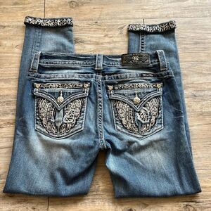 Miss Me Jeans Women's 28 Signature Ankle Skinny Embellished Bling Blue